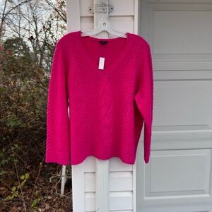 NWT Talbots Cozy Raspberry Pink Multi-Weave V-Neck Long Sleeve Sweater